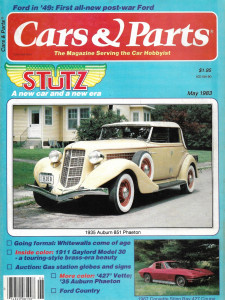 CARS & PARTS 1983 MAY - '49 FORDS, 427 VETTE, '35 AUBURN PHAETON, STUTZ